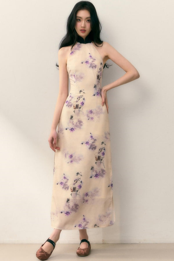 Pastel Lotus Neck-Tie Oriental Dress