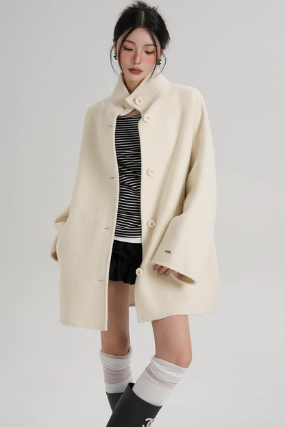 Stand-Up Collar Loose Sleeve Wool Jacket