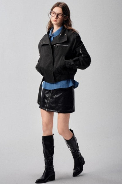 Detachable Collar Padded Jacket Shorts Set-Up