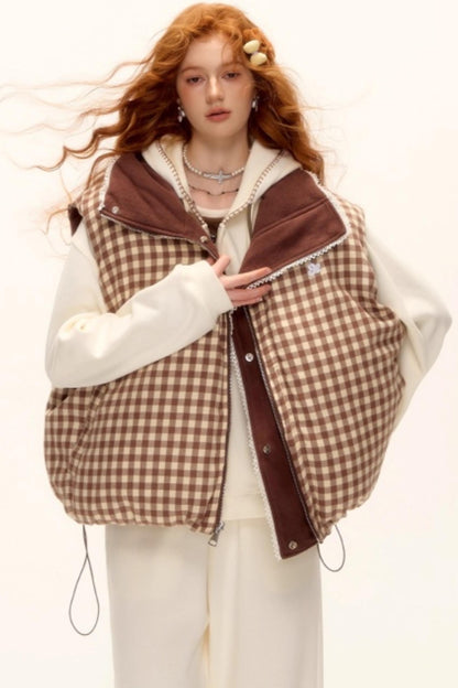 Reversible Plaid Lace Vest