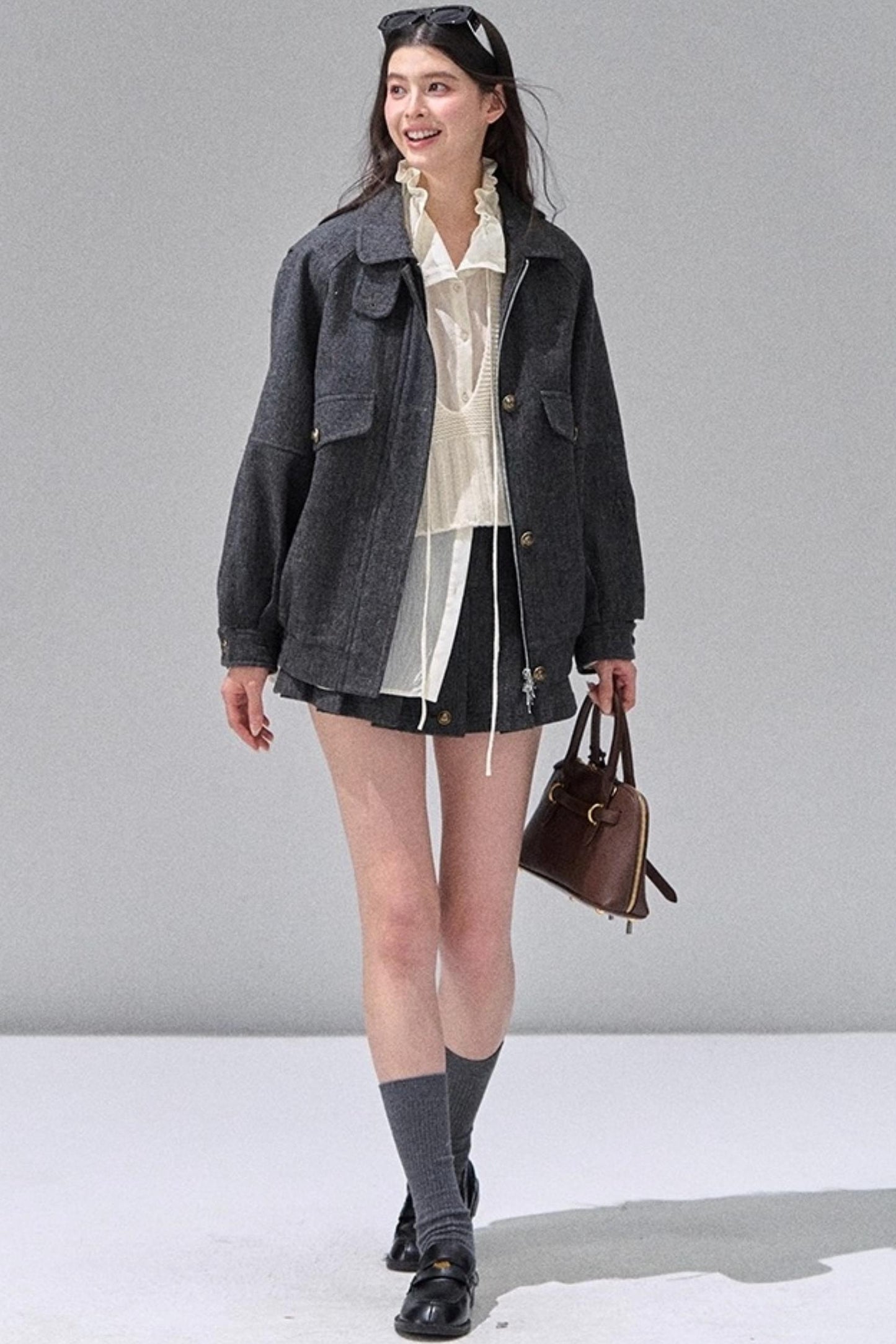 Fungus Edge Collar Drawstring Lace-up Shirt