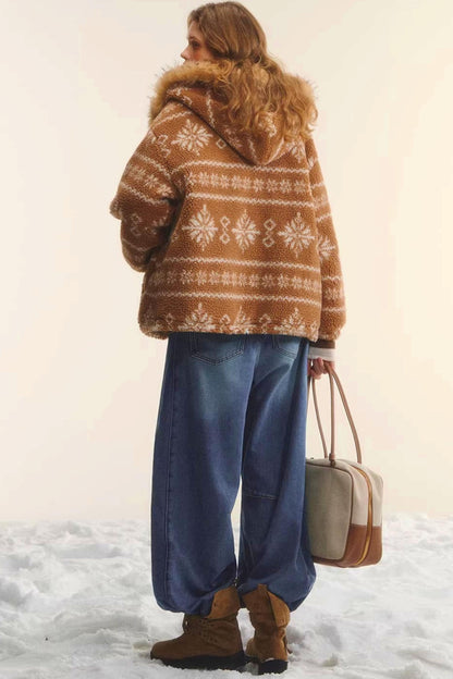 Fair Isle Fur Collar Jacket