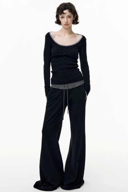 Drawstring Cotton Flared Sweatshirt Slacks