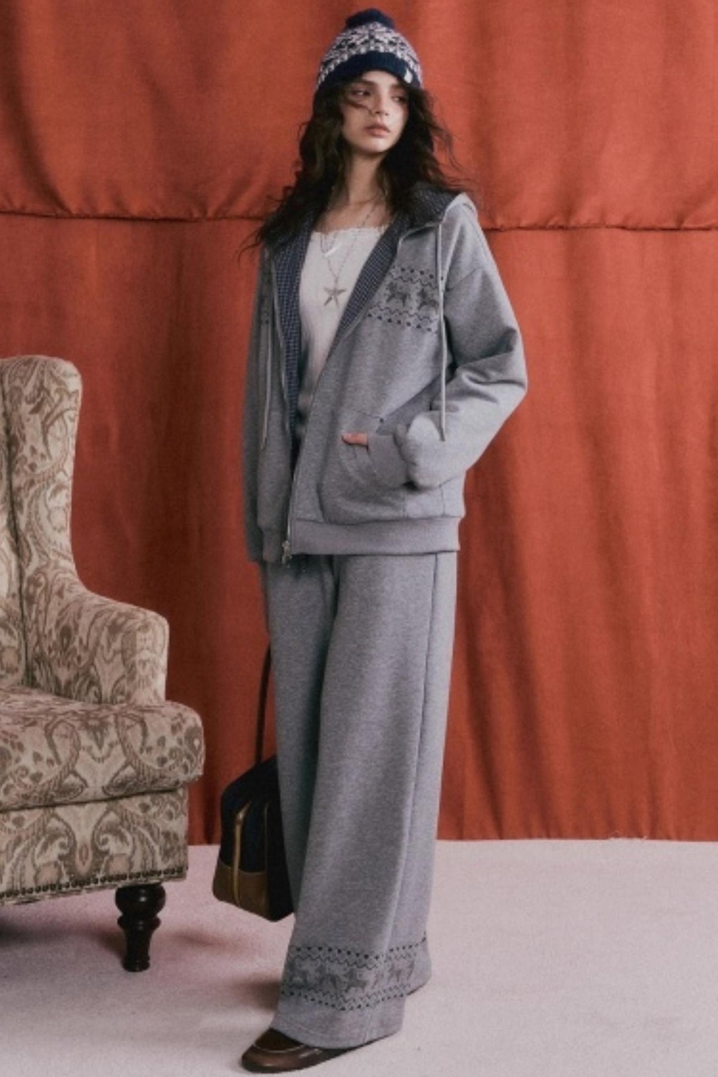 Fair Isle Quilted Jacket Pants Set-Up