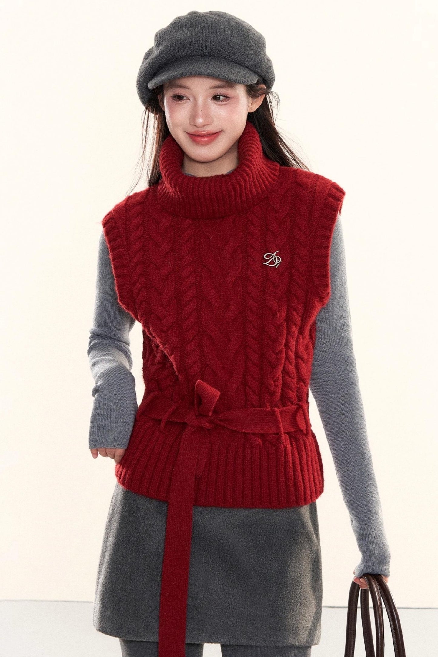 Ribbed Waist-Cinching Knit Sweater