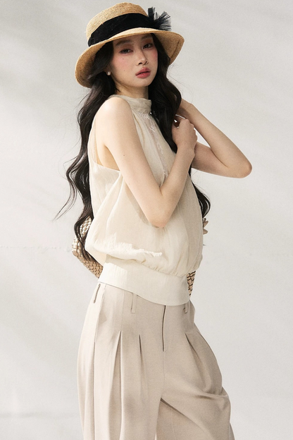Gilet beige con scollo all'americana