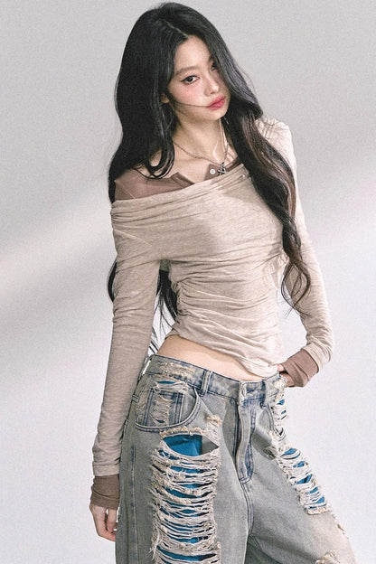 Korean Off-The-Shoulder Black Top