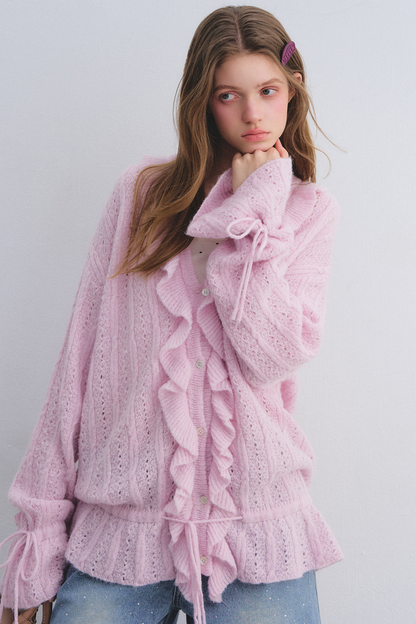 Wool Mohair Ruffled Cardigan