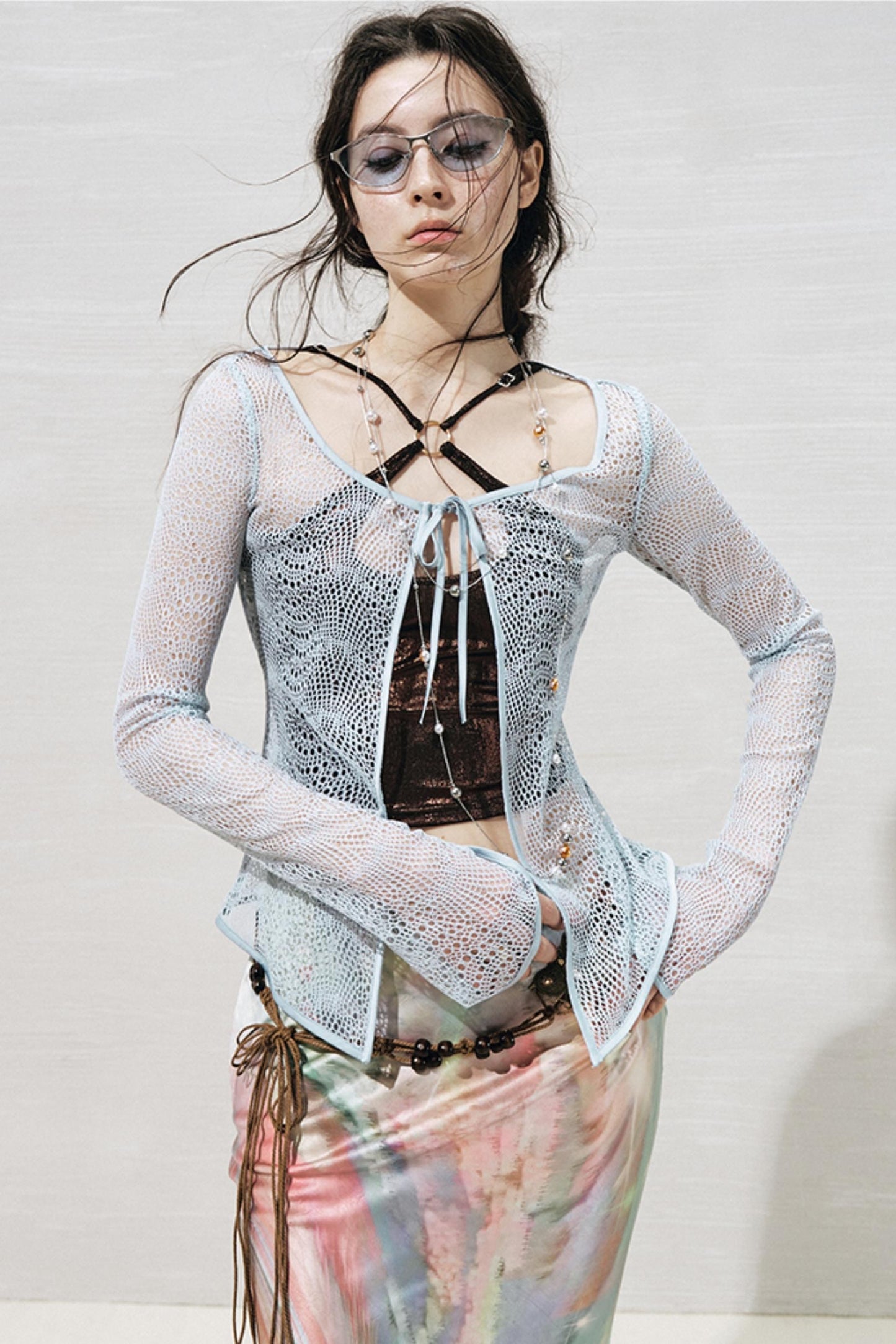 Lace Metallic Cardigan Set