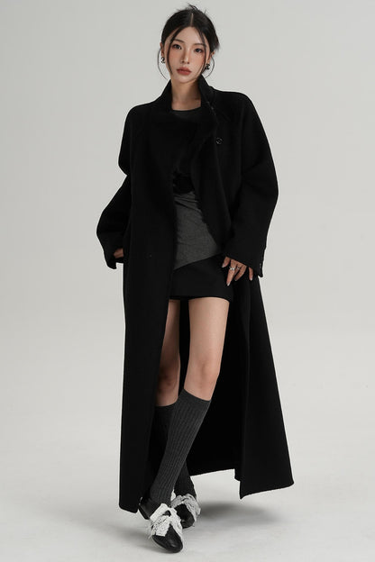 Diagonal Collar Woolen Long Coat