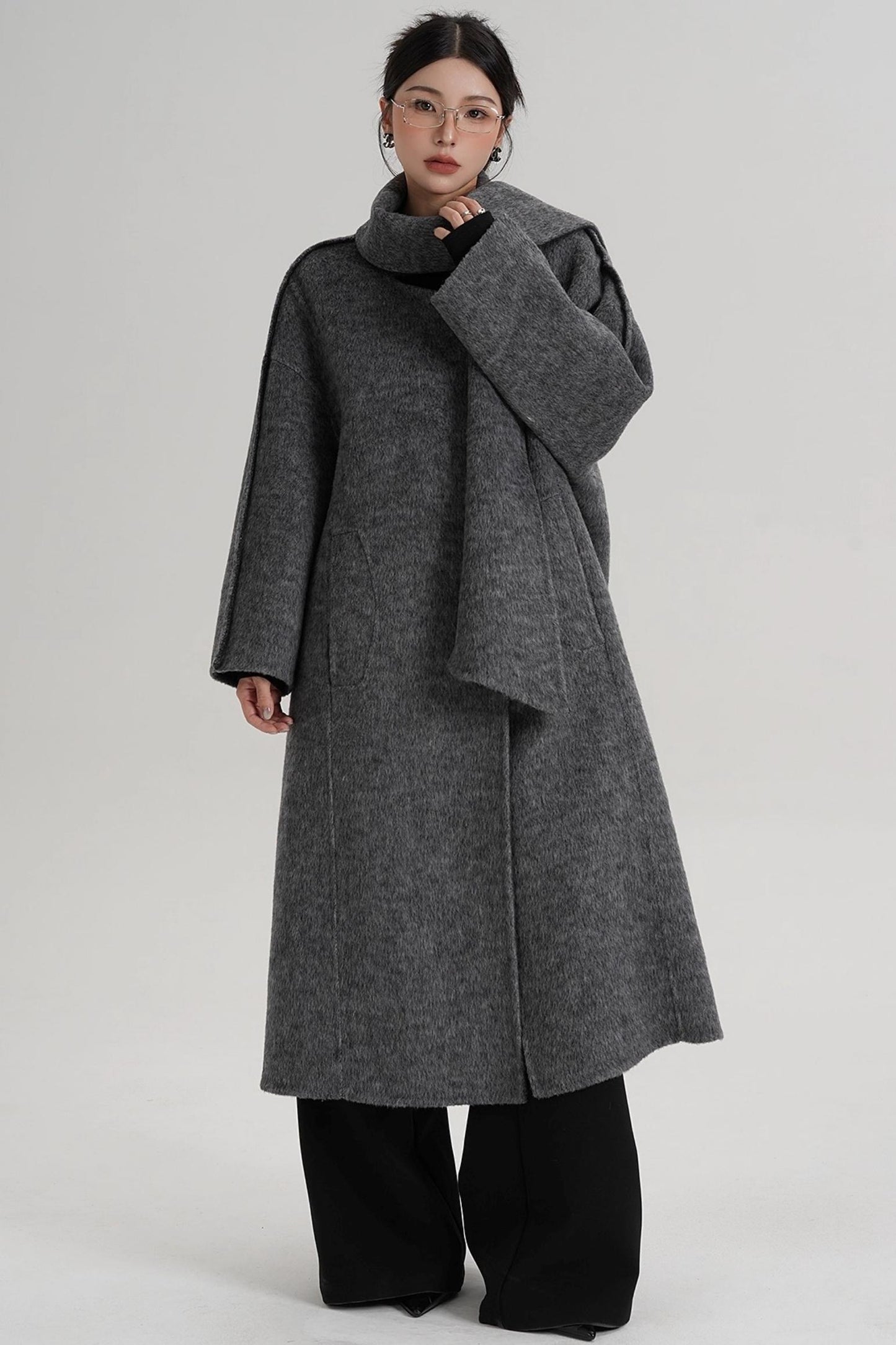 Reversible Two-Tone Scarf Wool Coat