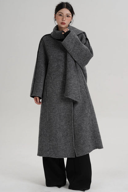Reversible Two-Tone Scarf Wool Coat