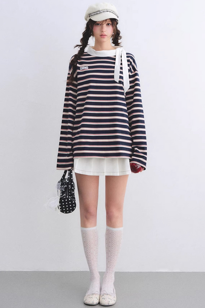 Retro Striped Color-Blocked Top