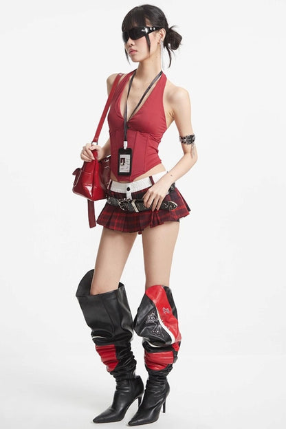 Puff Hem Sweet Plaid Mini Skirt