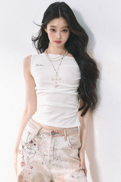 Shoulder-Baring Slim Crop T-Shirt