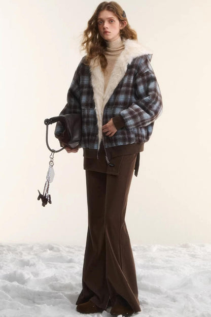 Reversible Plaid Plush Coat
