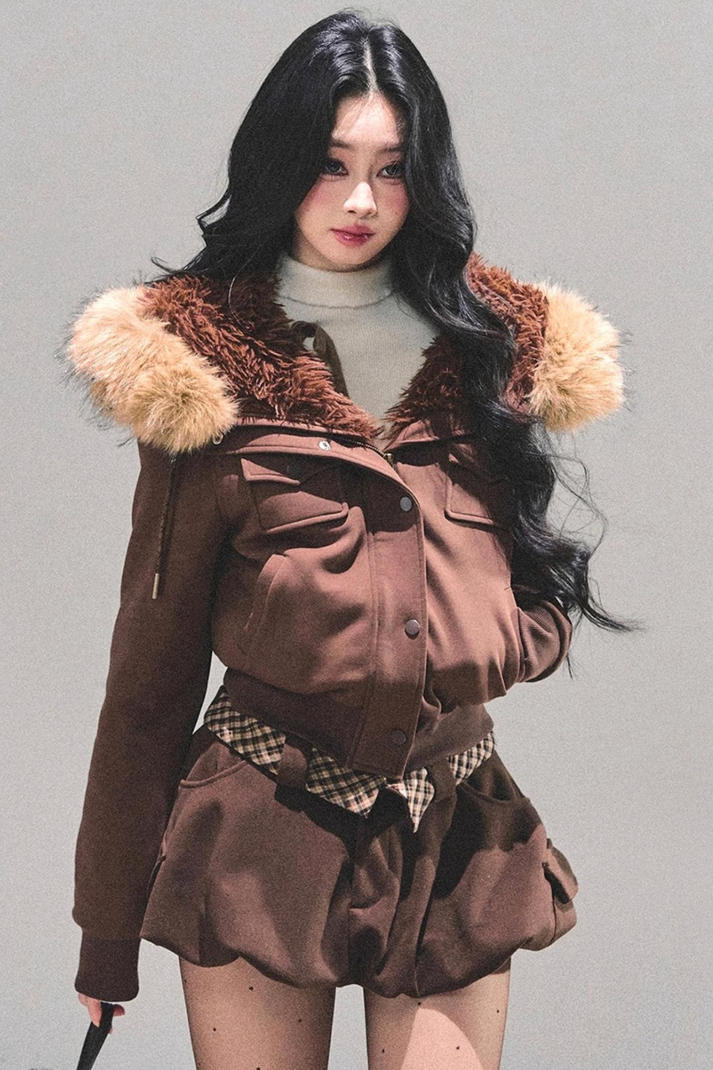 Lamb Wool Hooded Winter Coat