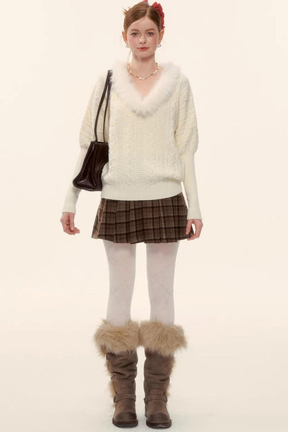 Retro Plaid Wool Skirt