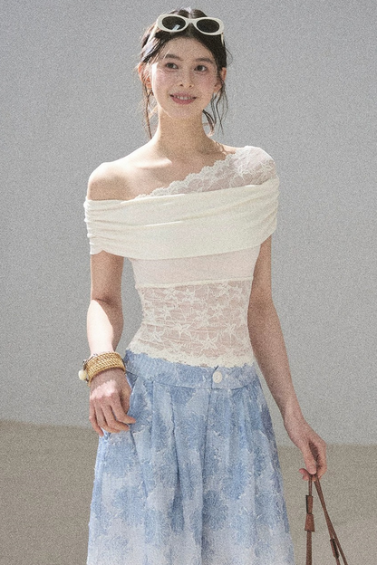 Lace Asymmetrical Shoulder Top