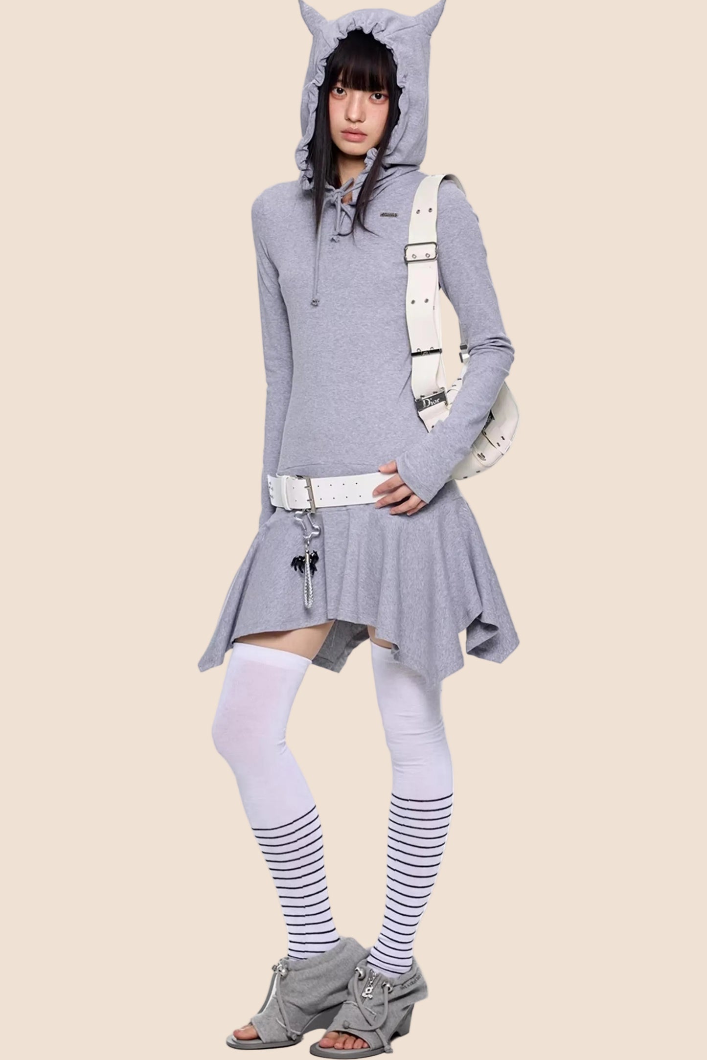 Retro Y2K Gestreiftes Kapuzenkleid