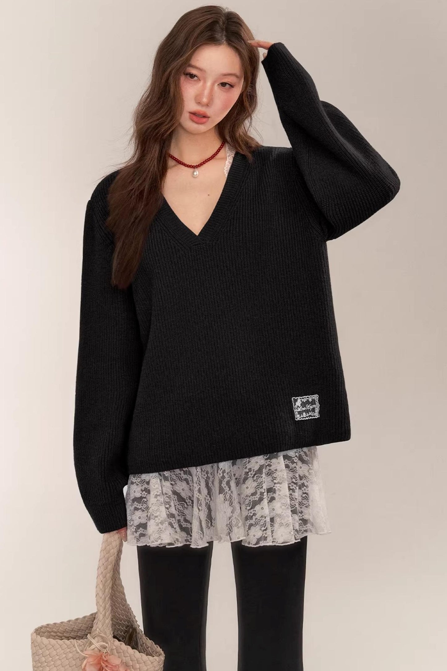 Asgony Red Retro Knit Sweater