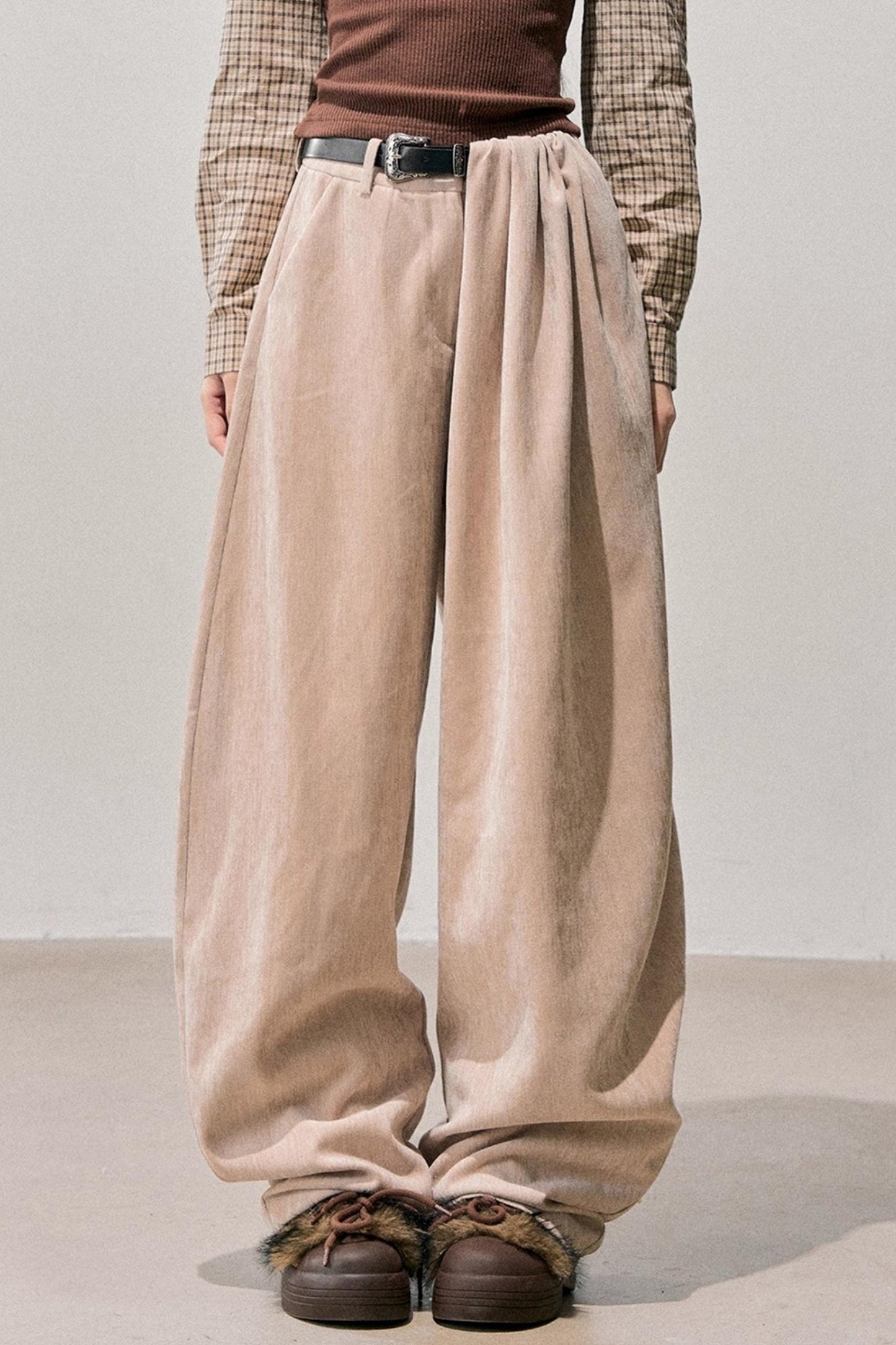 Fleece-Lined Wide-Leg Pants