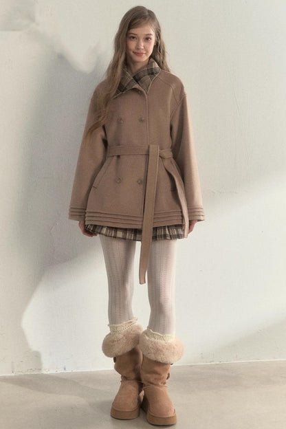 Plaid Double-Breasted Wool Coat