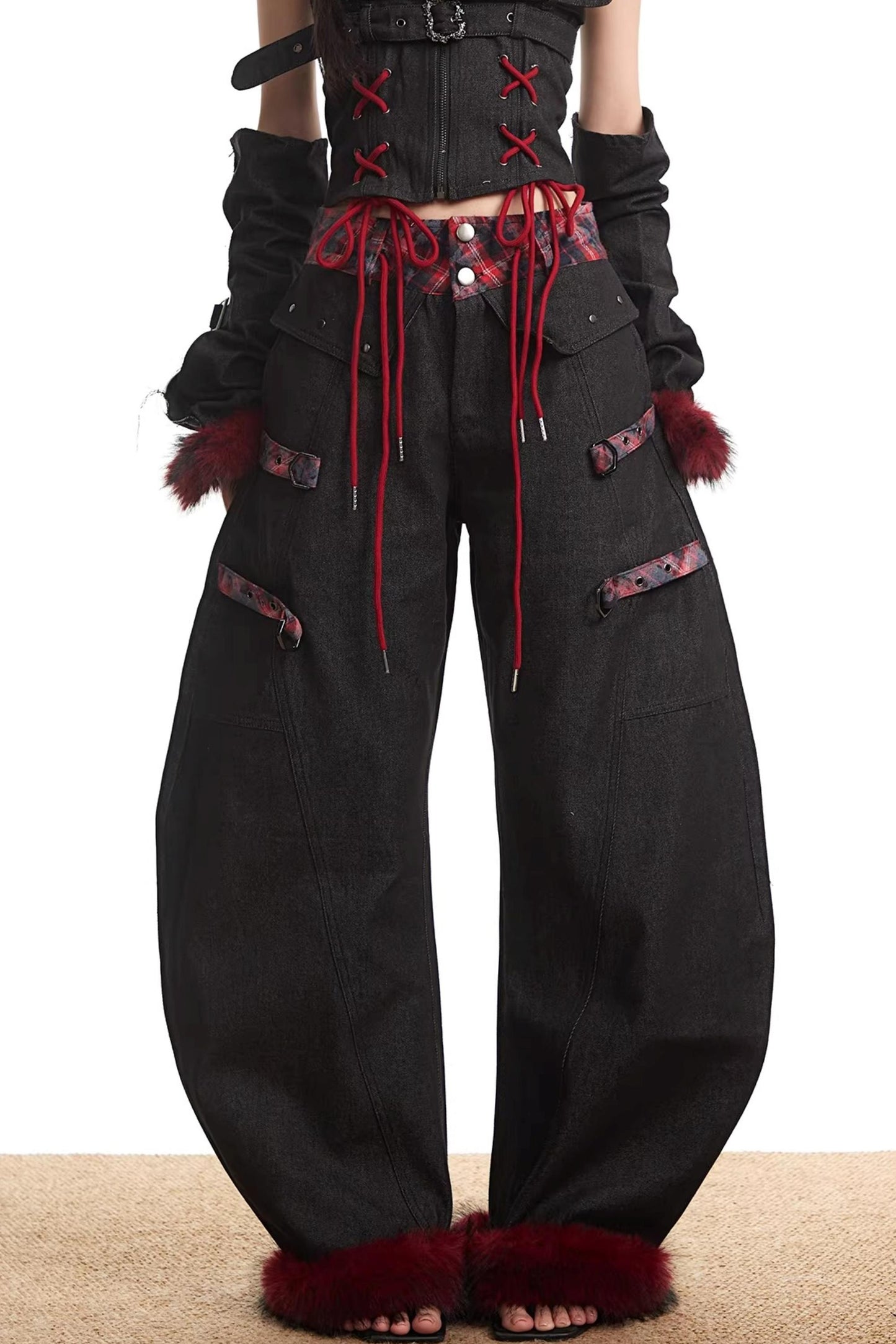 Plaid Patchwork Denim Set-Up