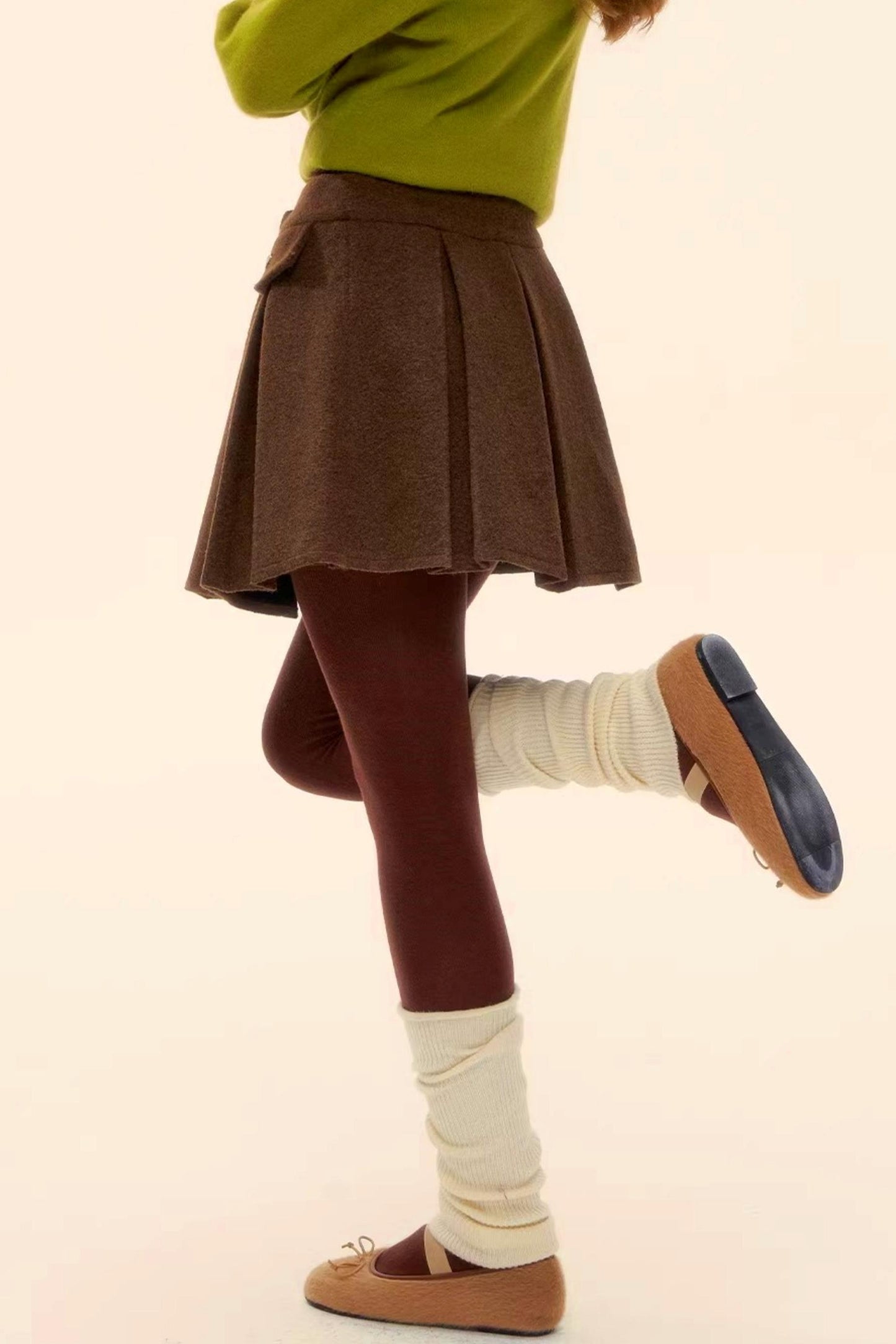 Retro Coffee Woolen Coat Skirt Set-Up