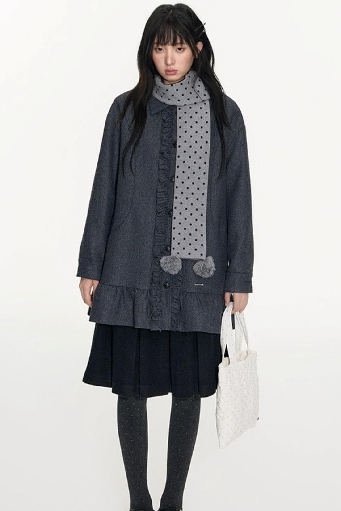 Polka Dot Wool Knit Scarf