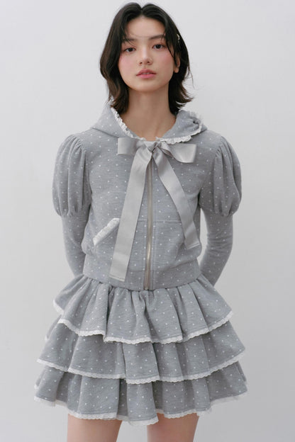 Hooded Polka Dot Tracksuit Skirt Set-Up