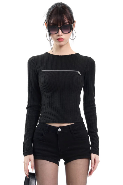 Gray Cut Out Knit Top