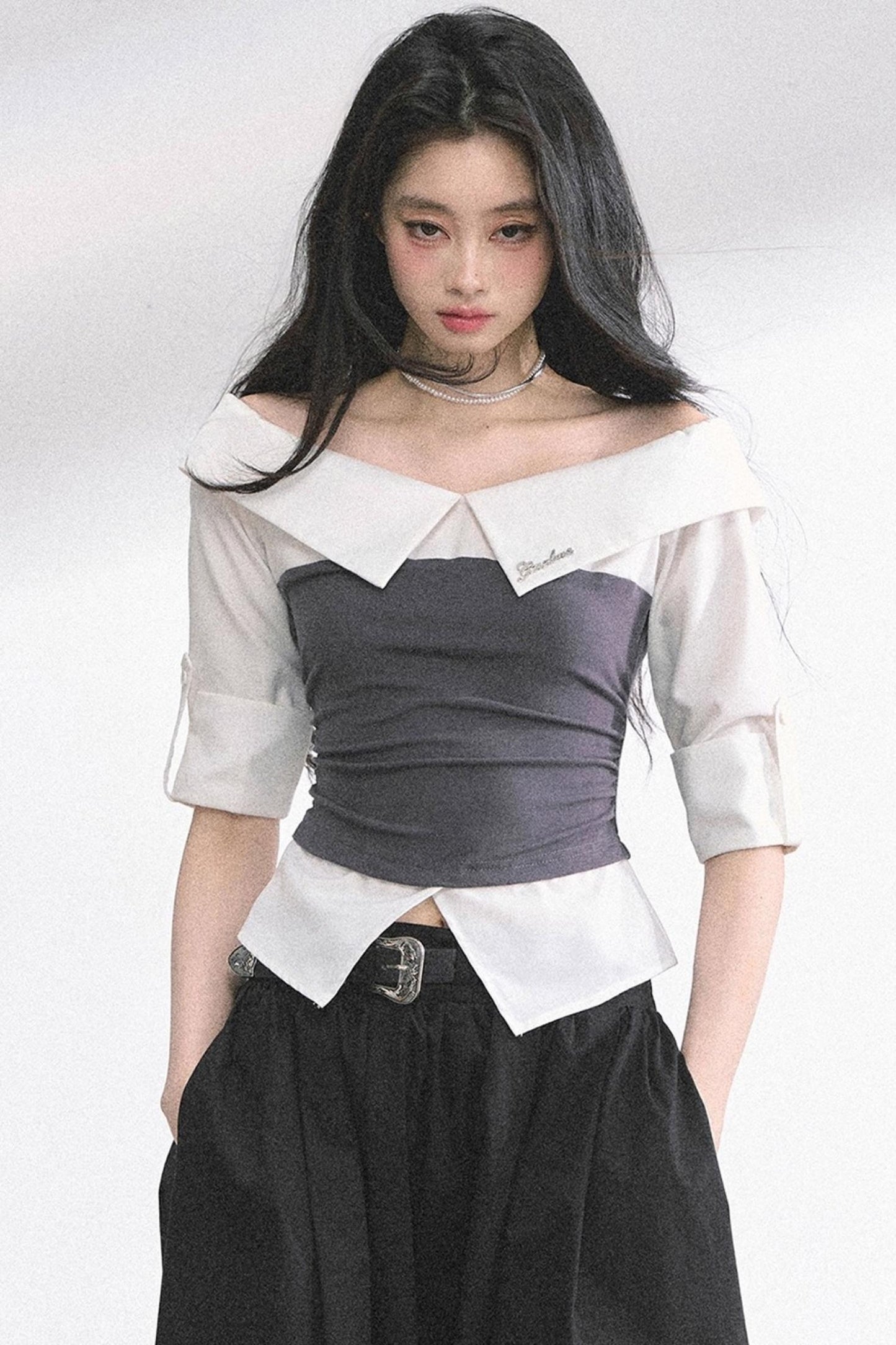 Gray Sugar Striped Short-Sleeved Shirt