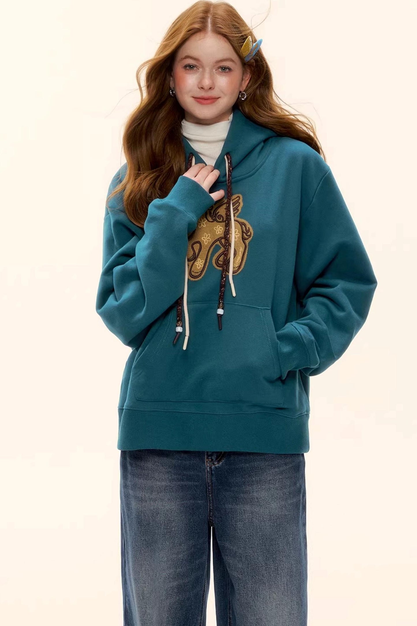 Embroidered Fleece-Lined Hoodie Sweater