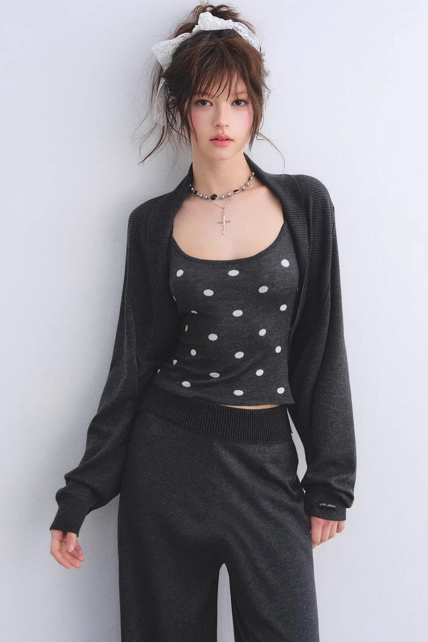 Lyocell Polka Dot Cardigan Set-Up