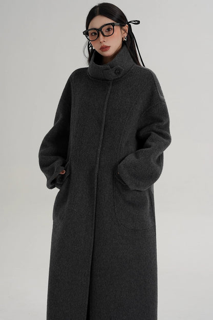 Stand-Up Collar Long Wool Coat