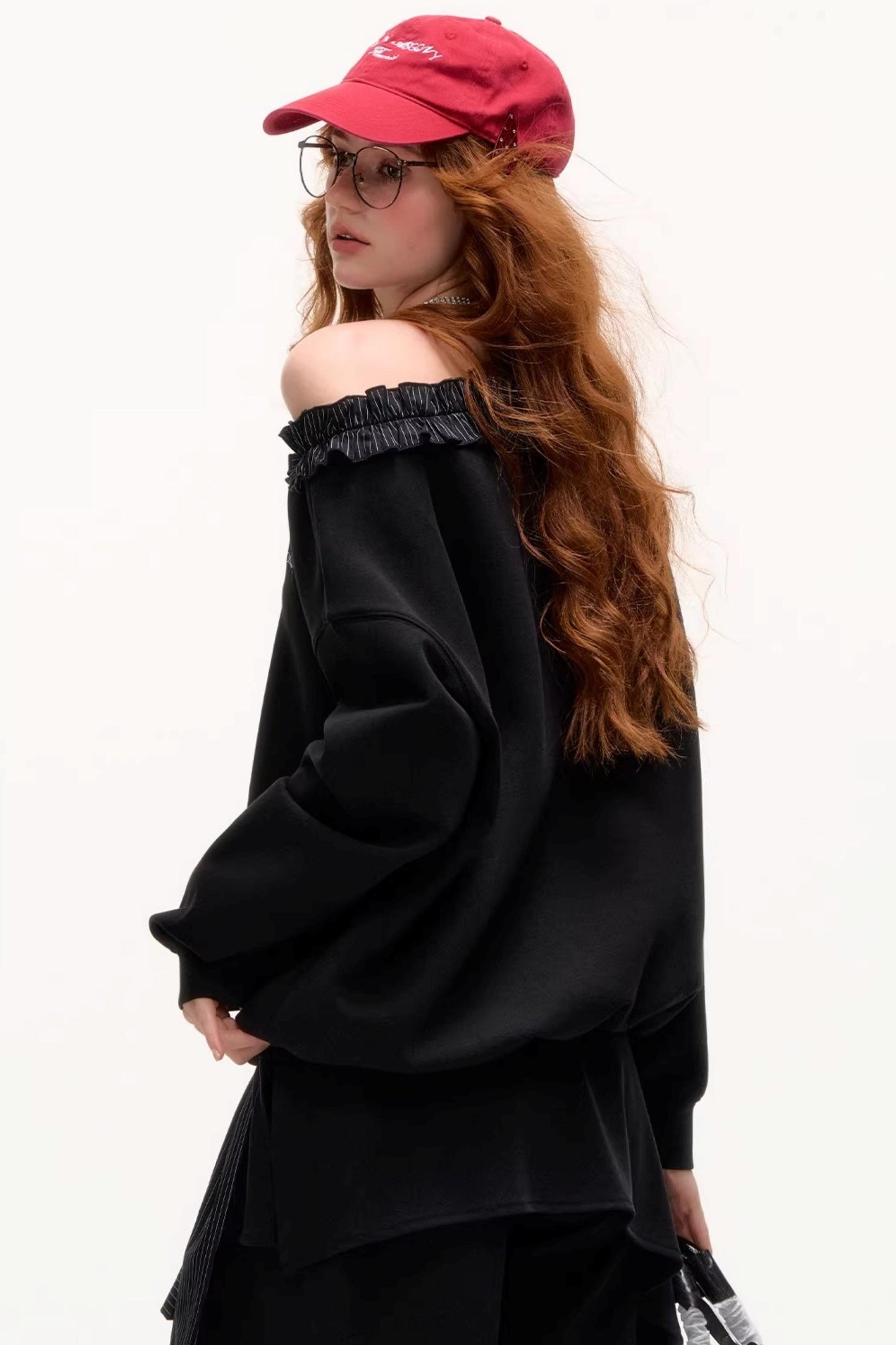 Asymmetrical Striped Ruffle Sweatshirt