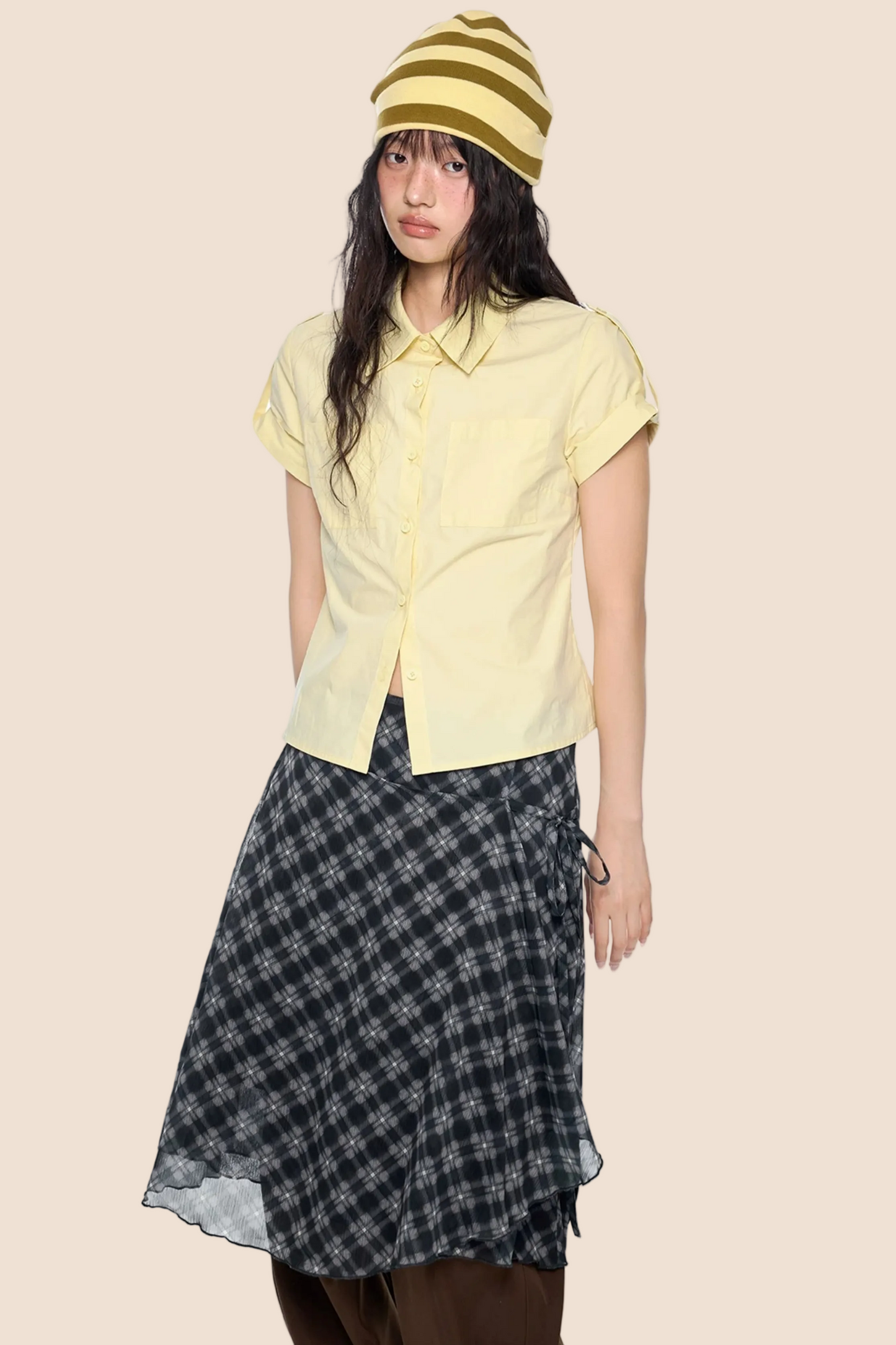 Plaid Retro Short Blouse Set-Up