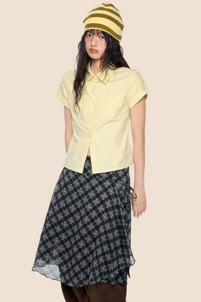 Plaid Retro Short Blouse Set-Up