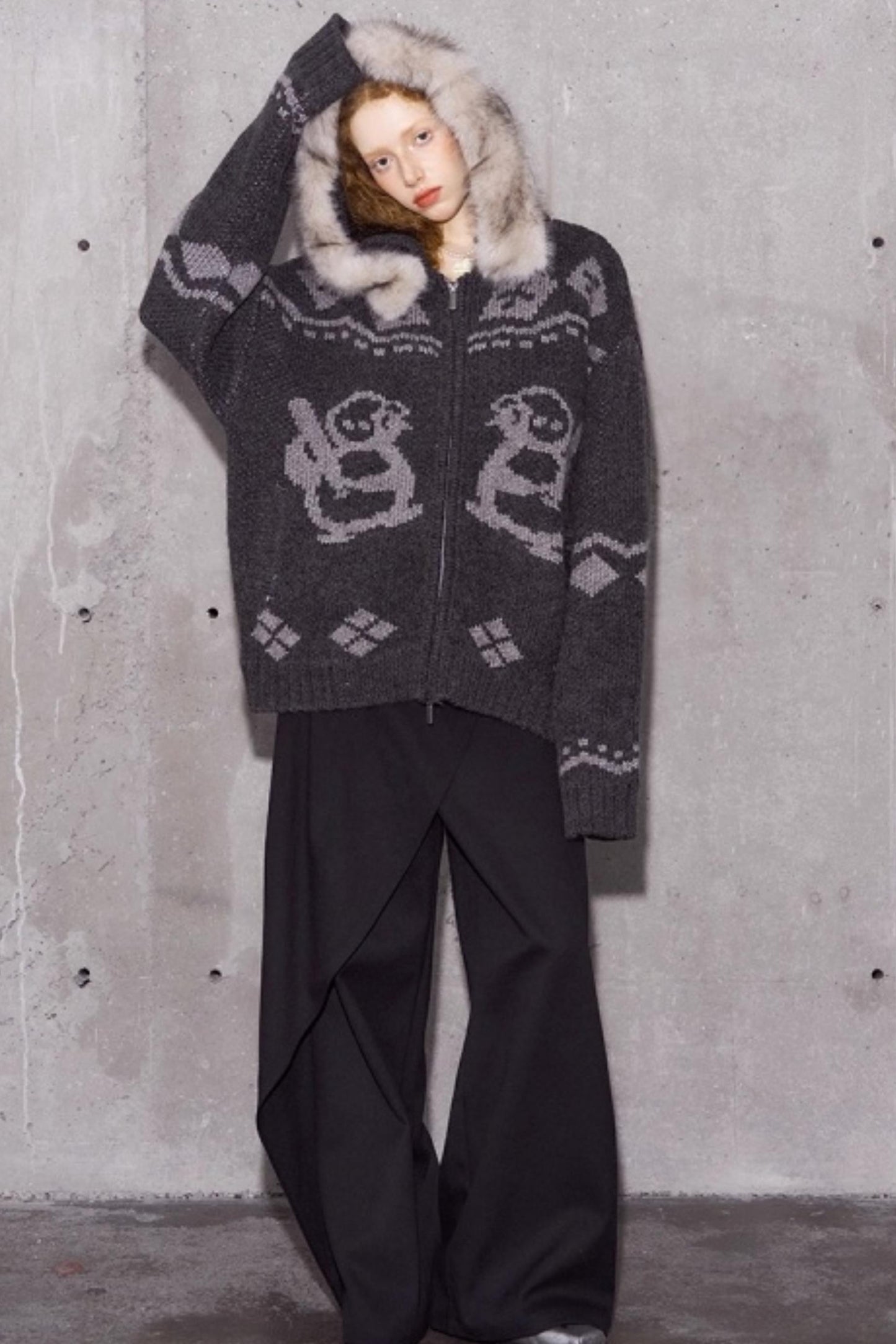 Detachable Fur Collar Knitted Cardigan
