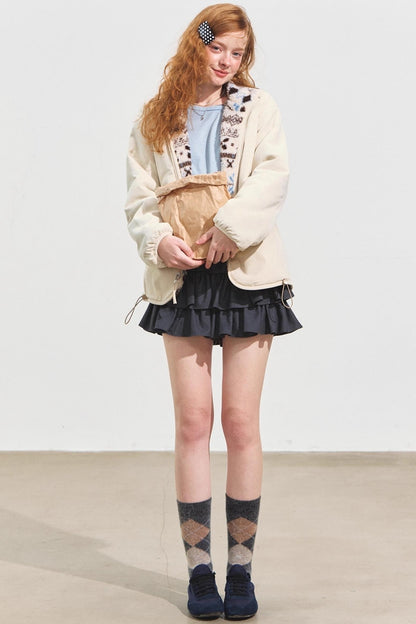 Fleece Jacquard Stand-Up Collar Coat