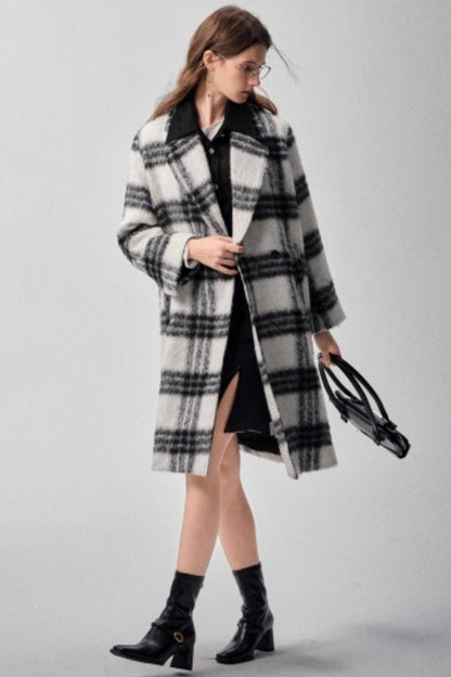 Black & White Plaid High-End Woolen Coat