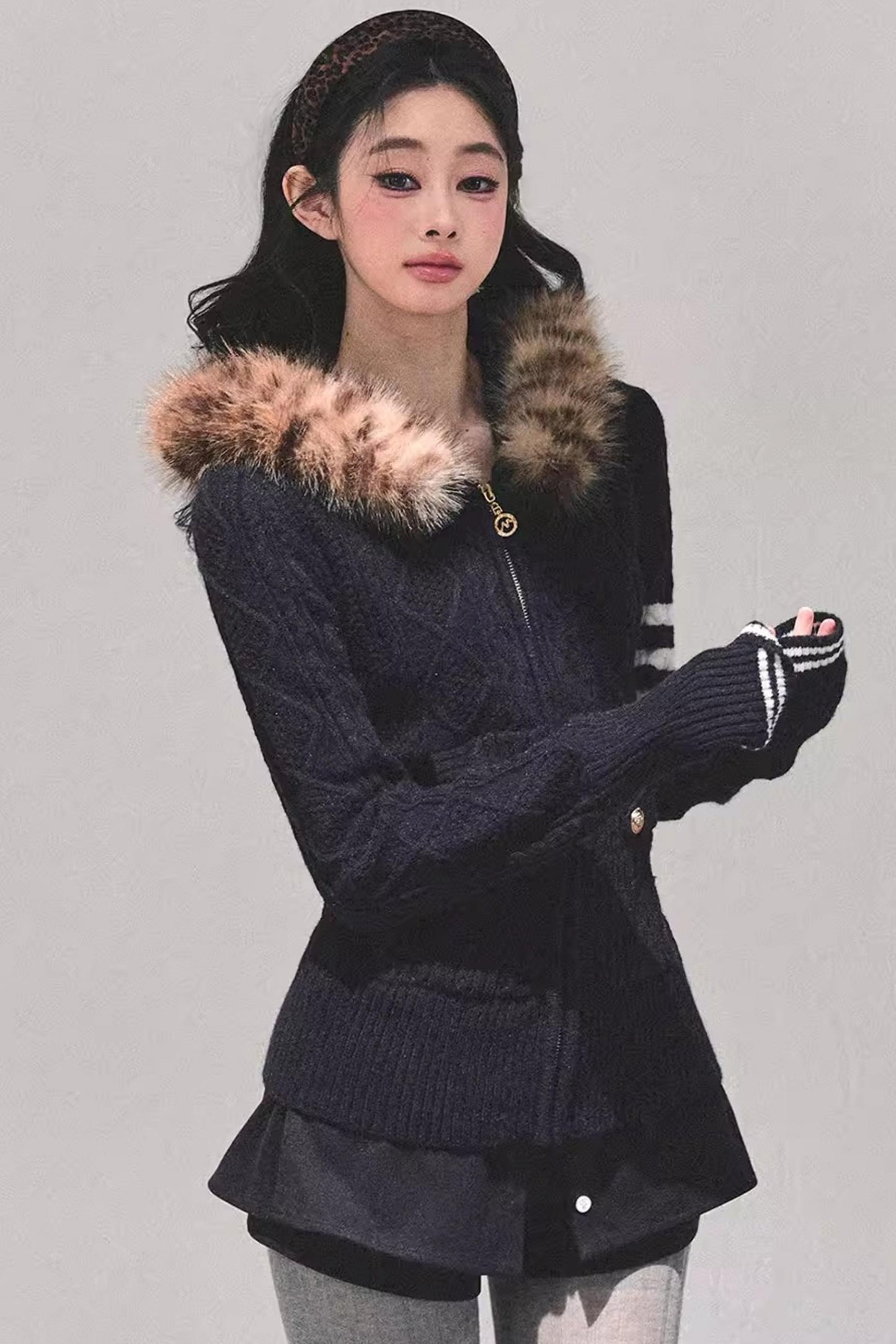 Hooded Cable Knit Sweater