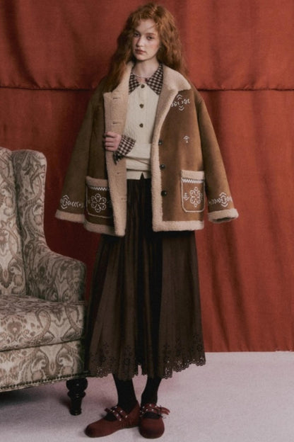 Pleated Suede Lace Skirt