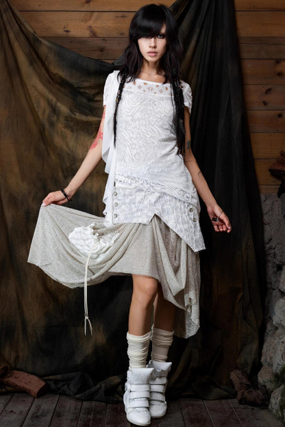 Vintage Patchwork Mesh Maxi Skirt