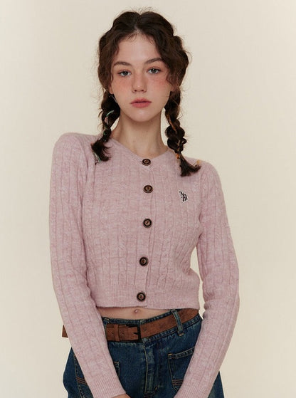 SHORT CABLE KNIT CARDIGAN SWEATER
