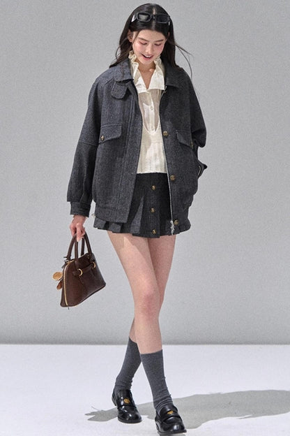 Fungus Edge Collar Drawstring Lace-up Shirt