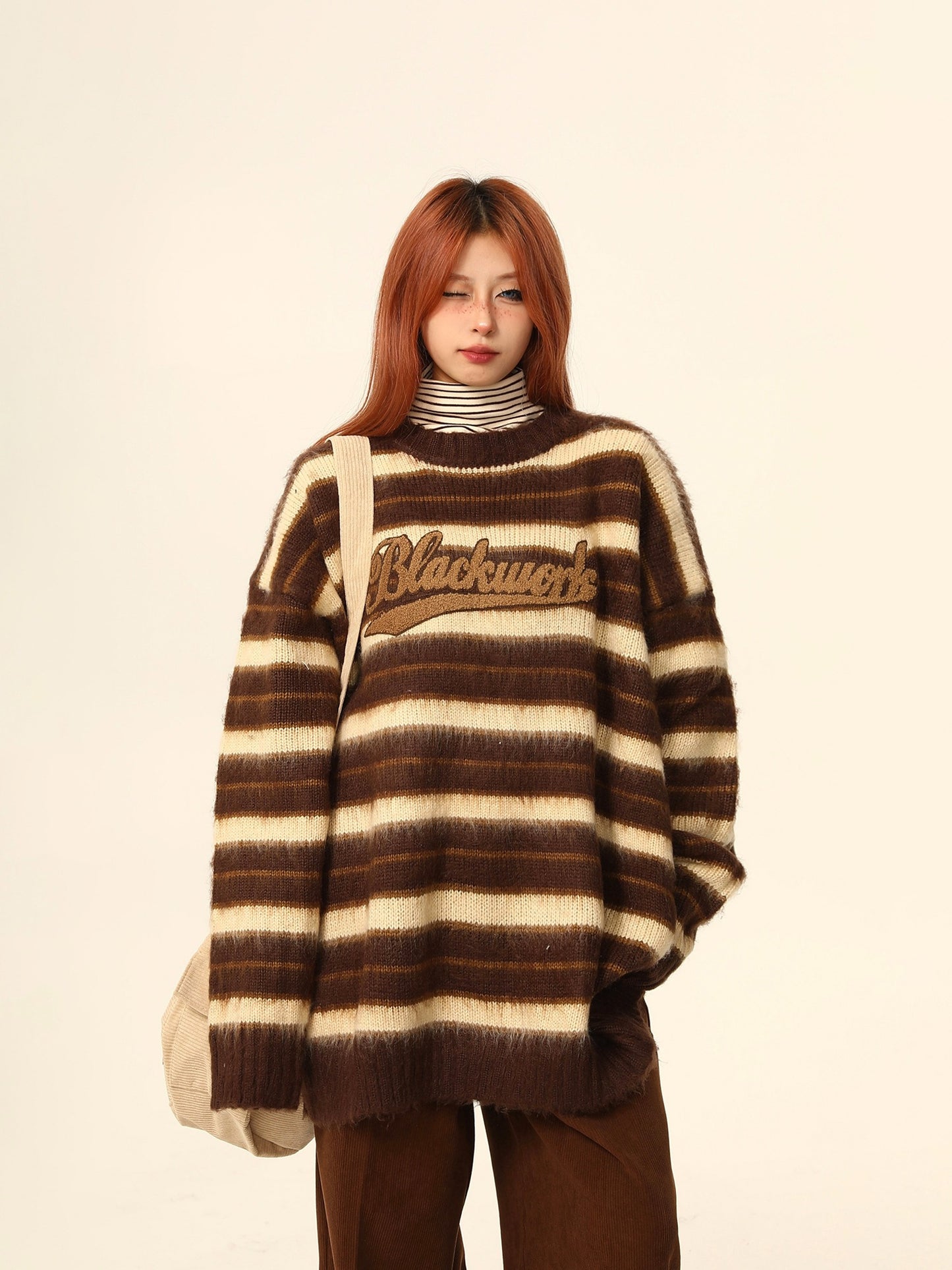 American Vintage Brown Maillard Striped Sweater