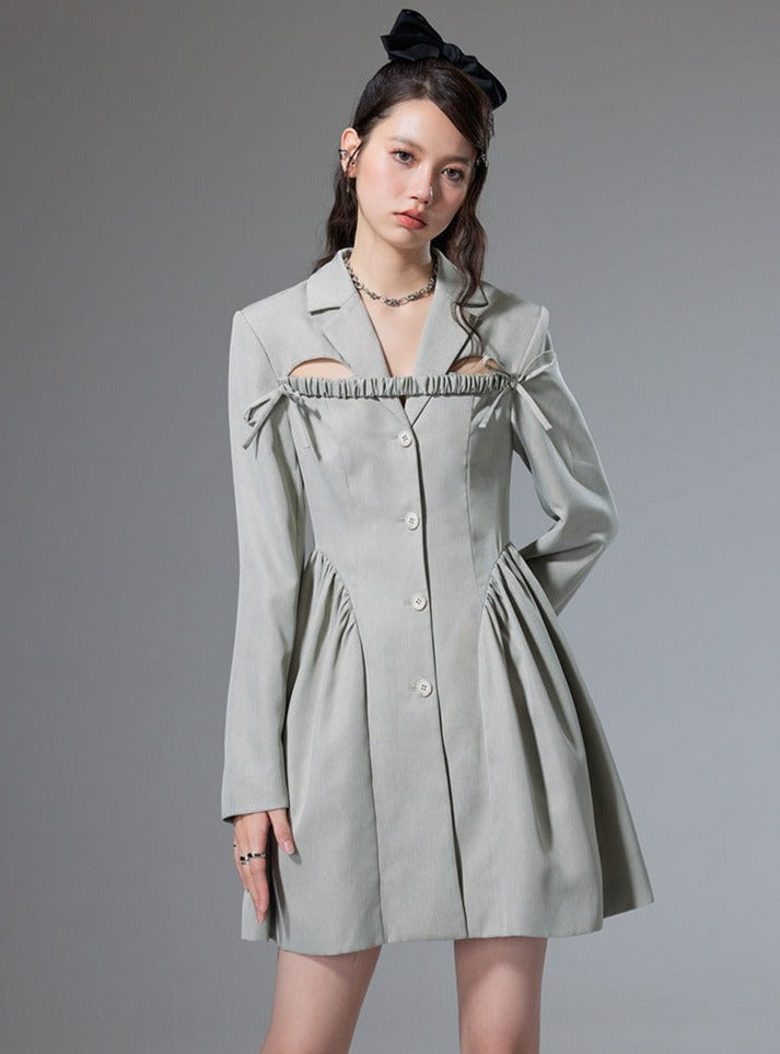 Cut-out Wrinkle Blouse Dress