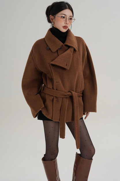 Elegant Woolen High-Waisted Coat